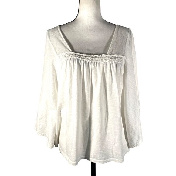 PrAna square neck crochet mesh bat wing slub cotton top women’s M minimalist - Picture 1 of 6